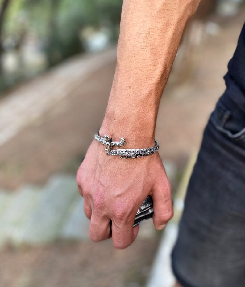 925 Sterling Silver Zulfiqar Cuff Bracelet Adjustable